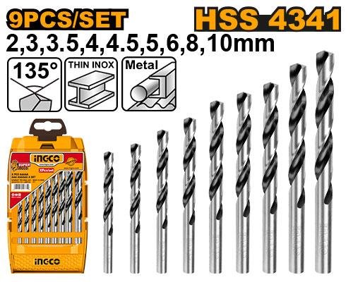 9 Pcs HSS twist drill bits set