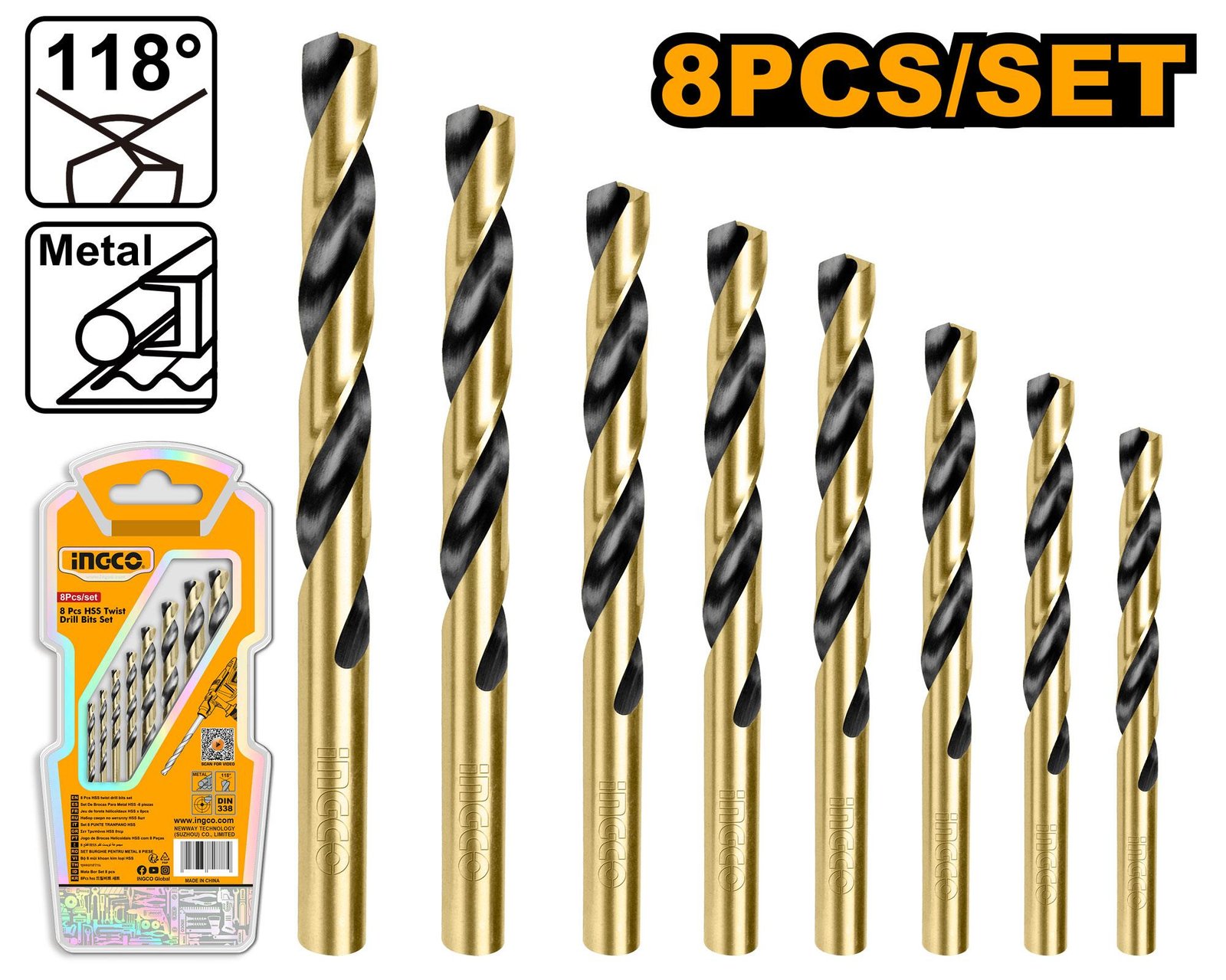8 Pcs HSS twist drill bits set