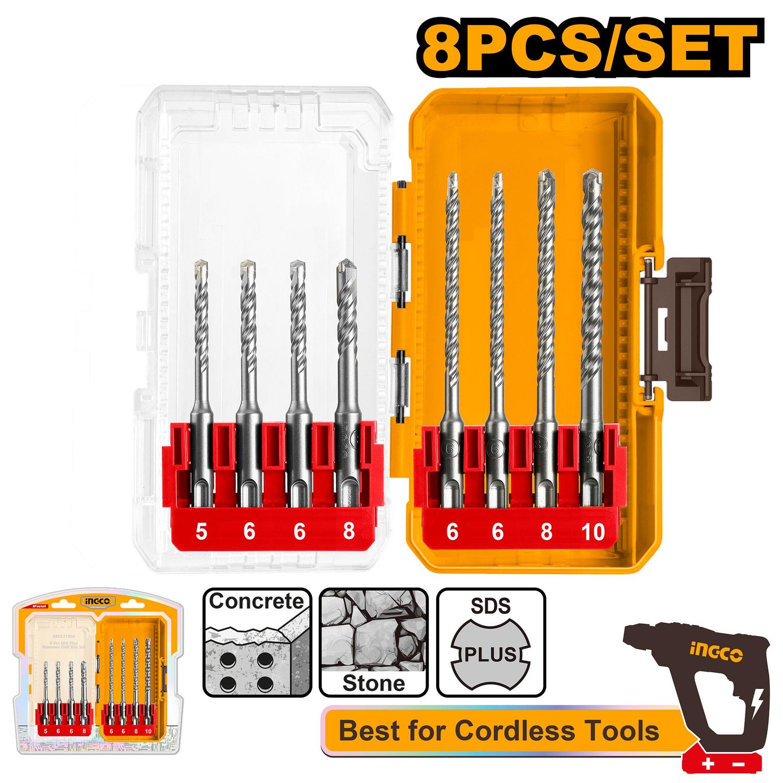 8 Pcs SDS plus hammer drill bits set