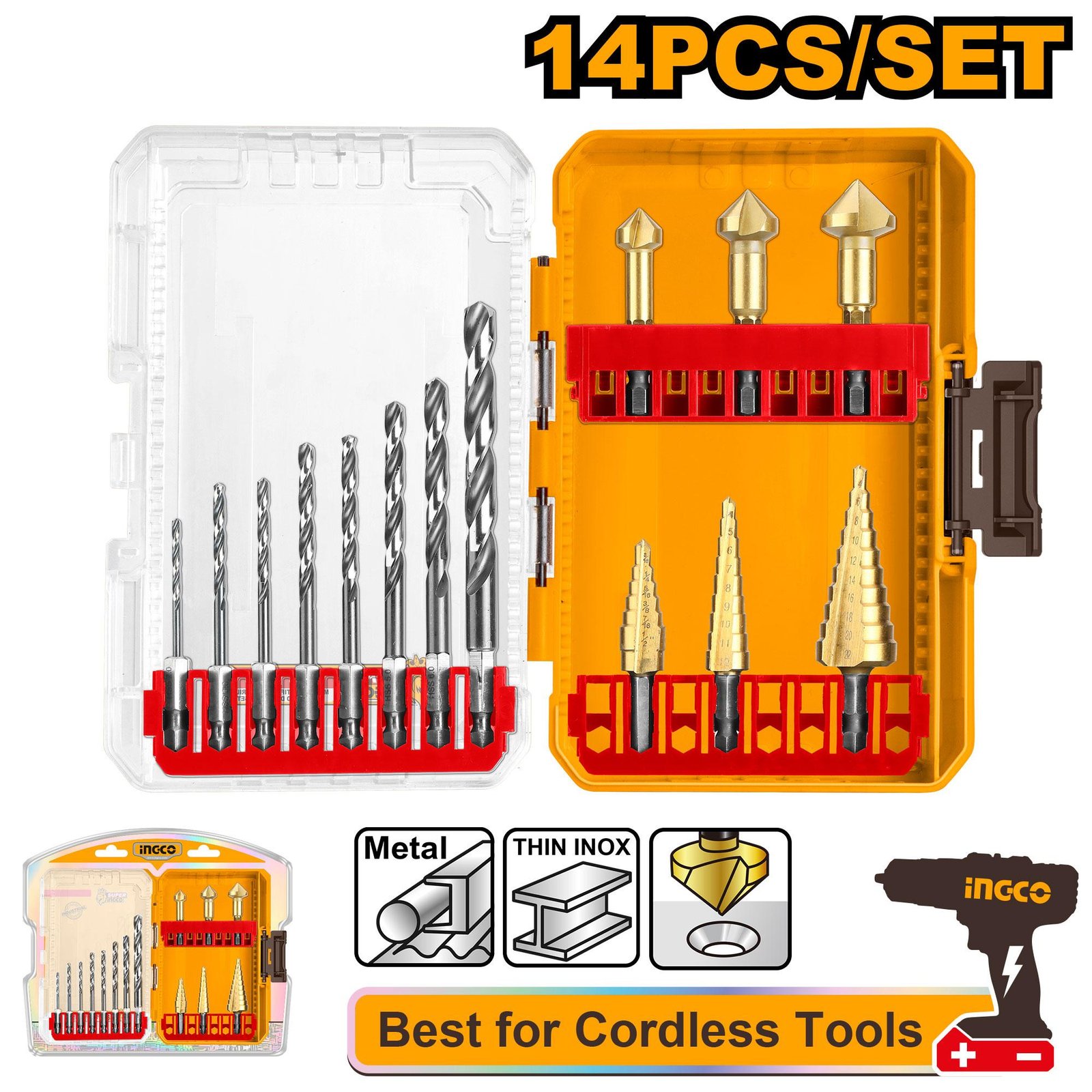 14 Pcs HSS drill bits and step drill bits set