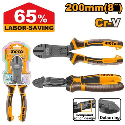 Compound action diagonal cutting pliers
