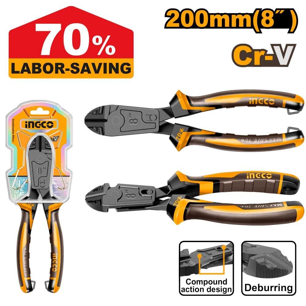 Compound action diagonal cutting pliers