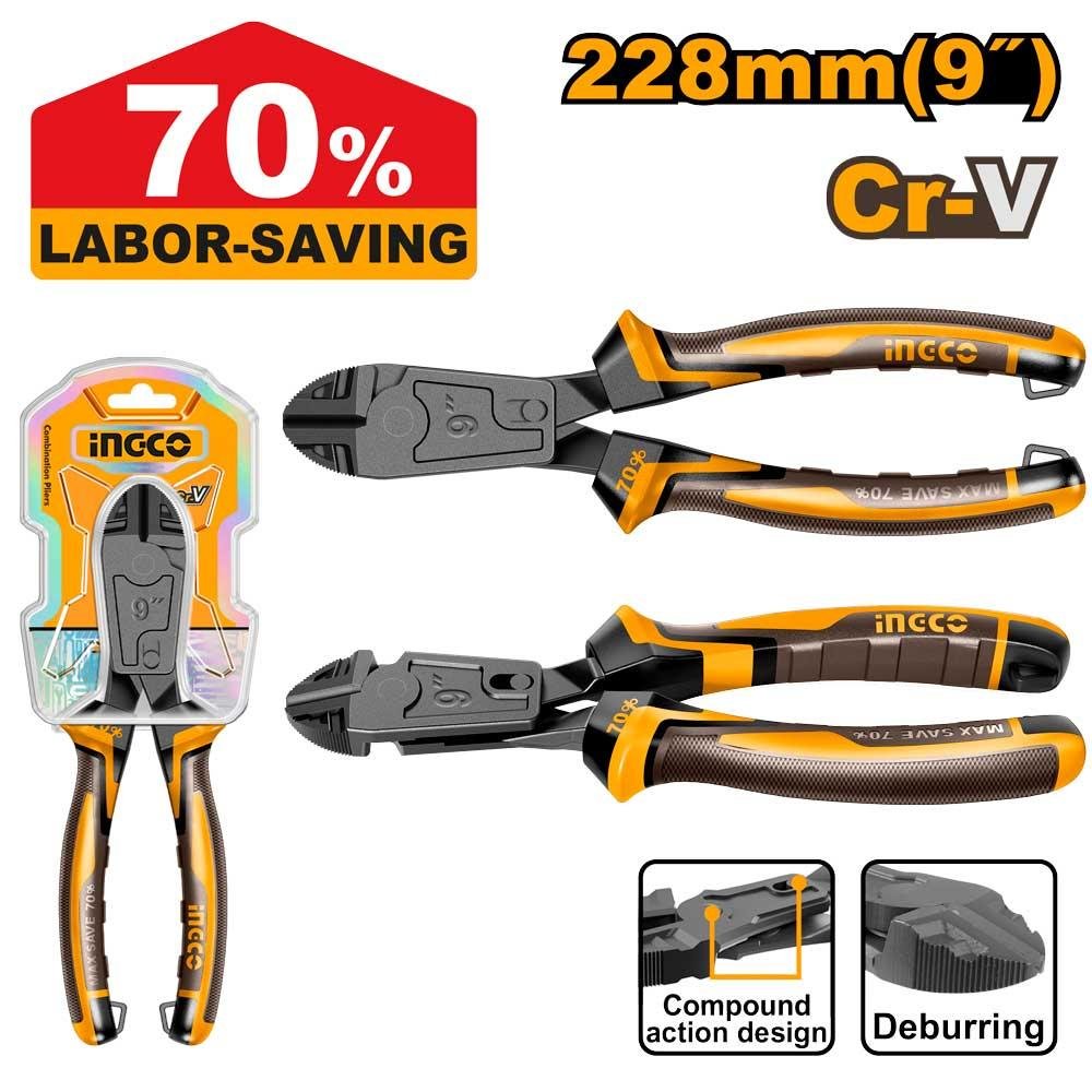 Compound action diagonal cutting pliers