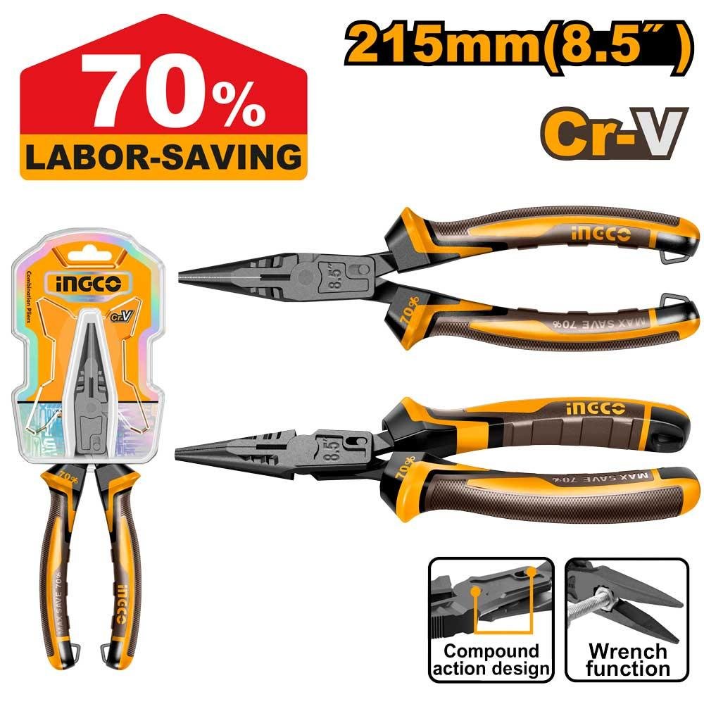 Compound action long nose pliers