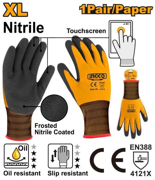 Nitrile frosted coated gloves