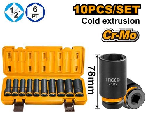 10 Pcs 1/2" deep impact socket set