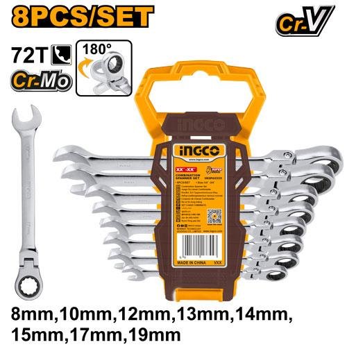 8 Pcs flexible ratchet spanner set
