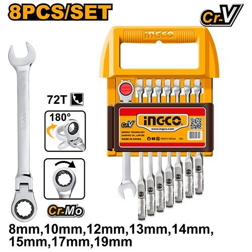 8 Pcs Flexible ratchet spanner set