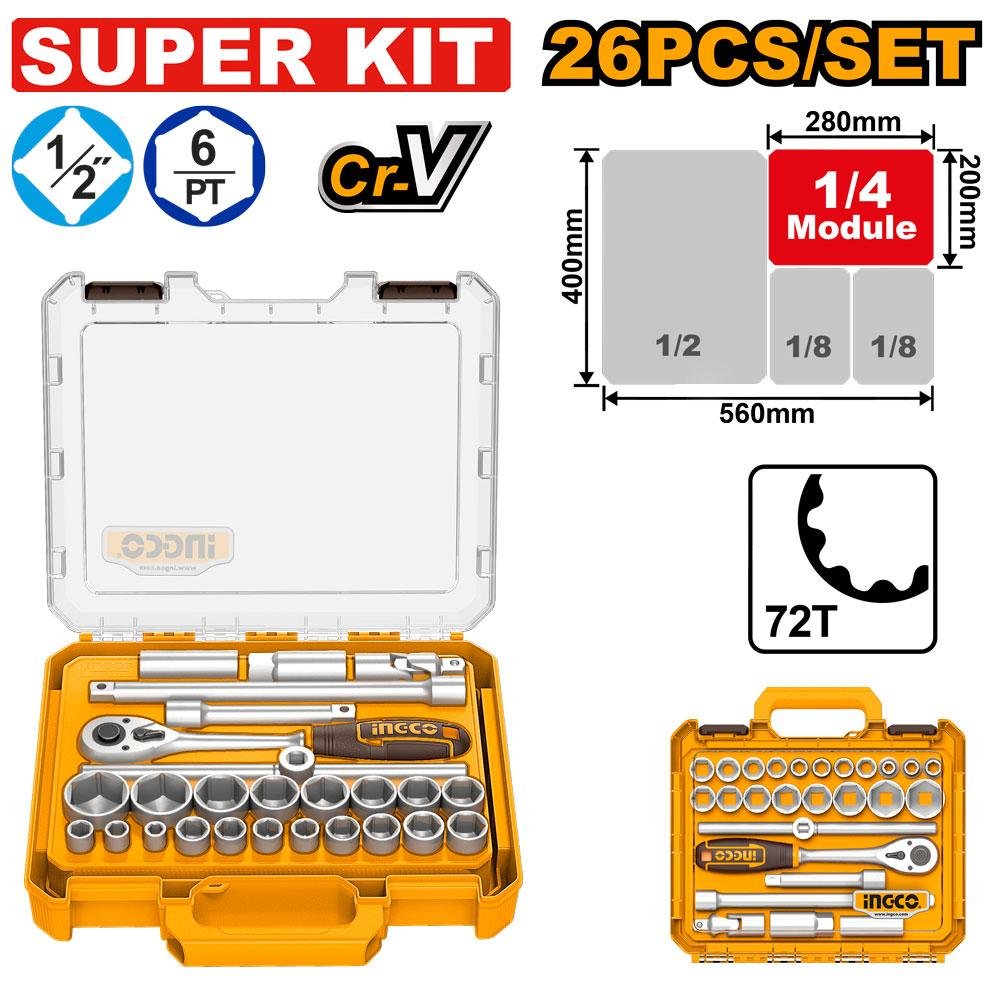 26 Pcs 1/2" DR. Socket set