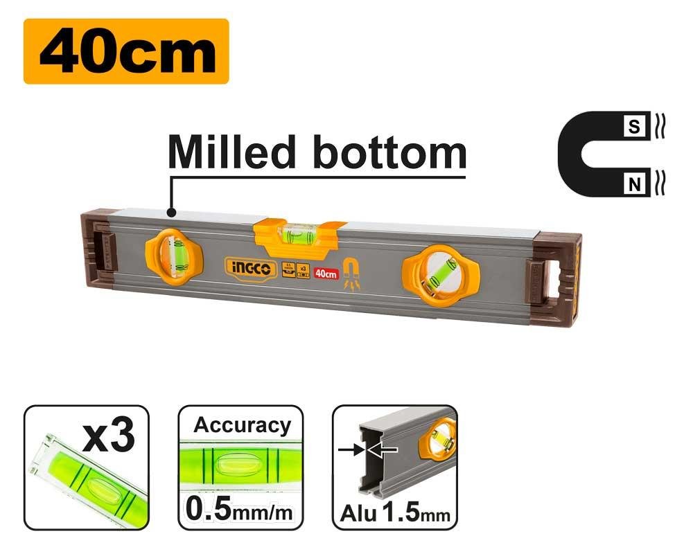 Spirit level with powerful magnets